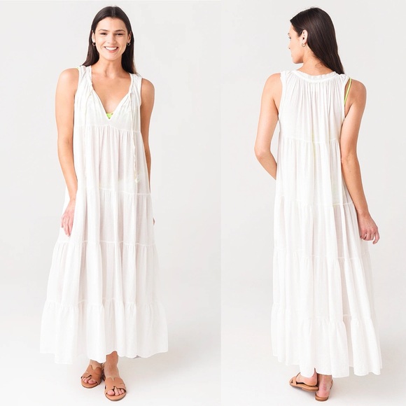 NWT 9 Seed Core Cotton Sleeveless Tier Maxi Dress White Small - Picture 1 of 8